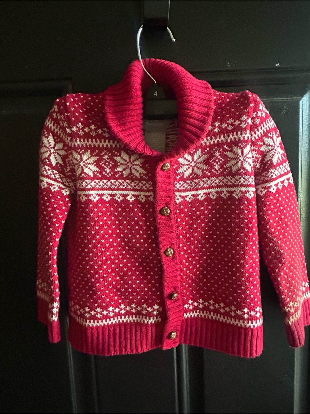 Tahari Red and White Fair Isle Button-Up Cardigan